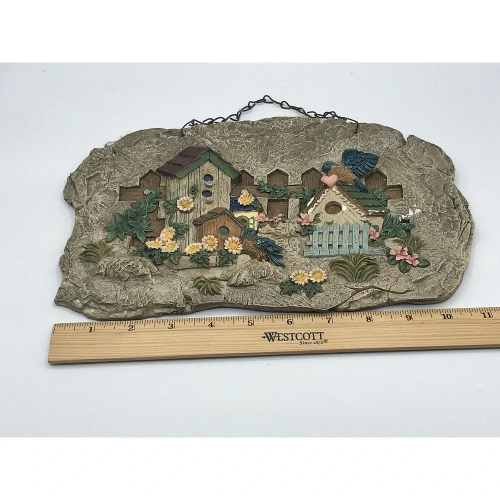 Birdhouses Porch Decor, Resin Slate Plaque, Grey‎ hanging decor